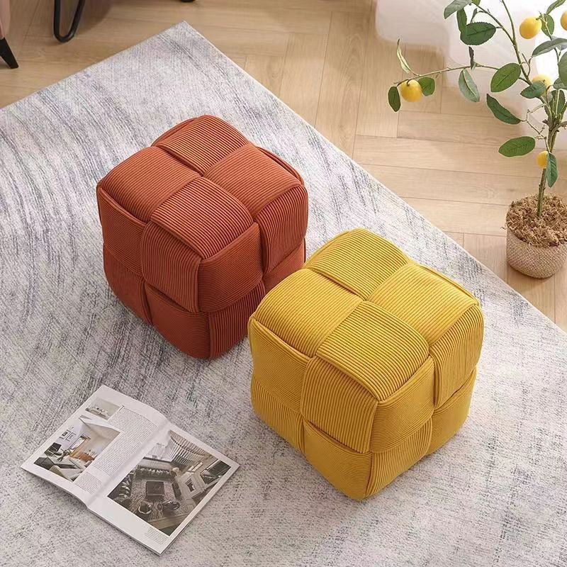 Taburete bajo rectangular de cubo de esponja de madera de pana escandinavo contemporáneo para sala de estar 