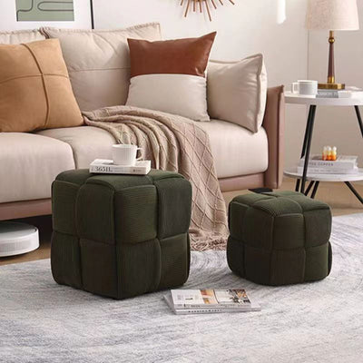 Taburete bajo rectangular de cubo de esponja de madera de pana escandinavo contemporáneo para sala de estar 