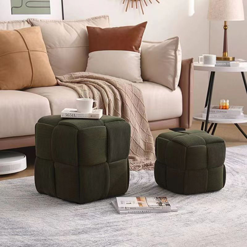 Taburete bajo rectangular de cubo de esponja de madera de pana escandinavo contemporáneo para sala de estar 