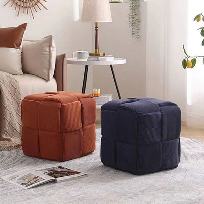 Taburete bajo rectangular de cubo de esponja de madera de pana escandinavo contemporáneo para sala de estar 