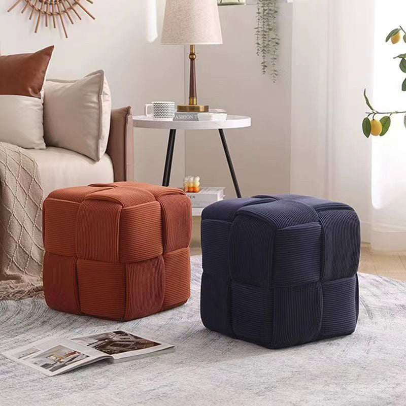 Taburete bajo rectangular de cubo de esponja de madera de pana escandinavo contemporáneo para sala de estar 