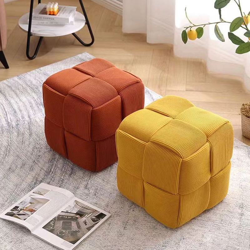 Taburete bajo rectangular de cubo de esponja de madera de pana escandinavo contemporáneo para sala de estar 