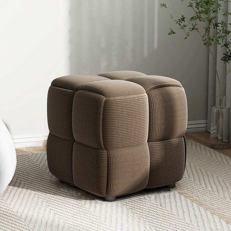 Taburete bajo rectangular de cubo de esponja de madera de pana escandinavo contemporáneo para sala de estar 