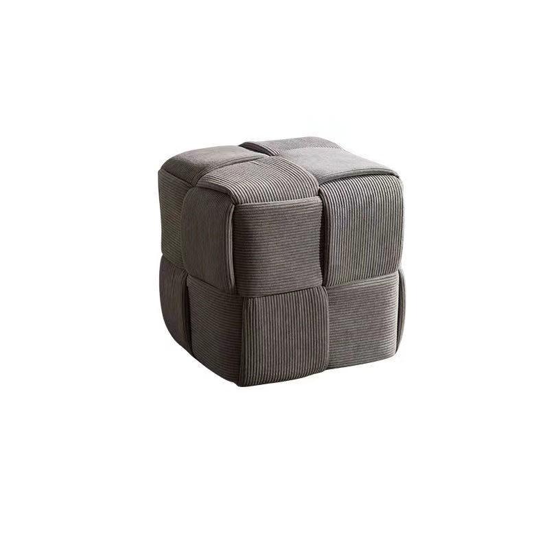 Taburete bajo rectangular de cubo de esponja de madera de pana escandinavo contemporáneo para sala de estar 
