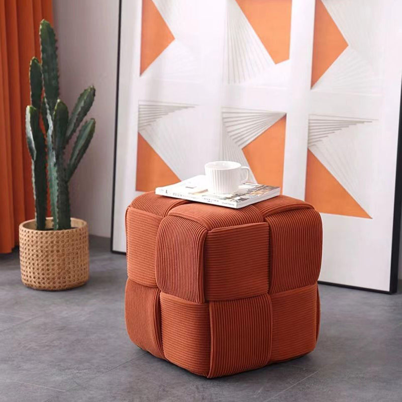 Taburete bajo rectangular de cubo de esponja de madera de pana escandinavo contemporáneo para sala de estar 
