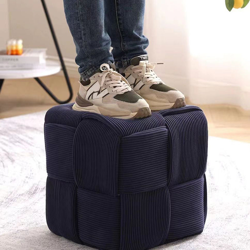 Taburete bajo rectangular de cubo de esponja de madera de pana escandinavo contemporáneo para sala de estar 