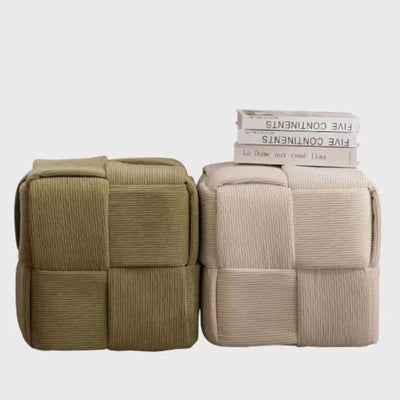 Taburete bajo rectangular de cubo de esponja de madera de pana escandinavo contemporáneo para sala de estar 