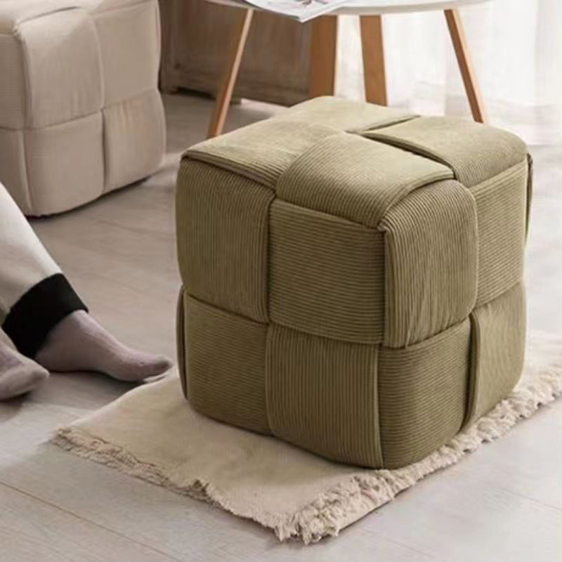 Taburete bajo rectangular de cubo de esponja de madera de pana escandinavo contemporáneo para sala de estar 