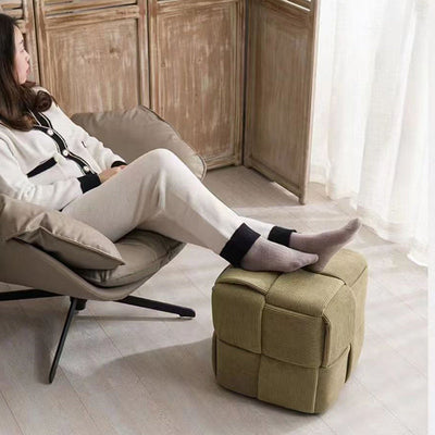 Taburete bajo rectangular de cubo de esponja de madera de pana escandinavo contemporáneo para sala de estar 