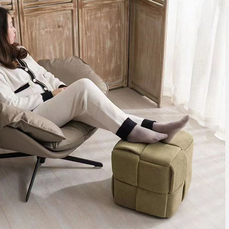 Taburete bajo rectangular de cubo de esponja de madera de pana escandinavo contemporáneo para sala de estar 