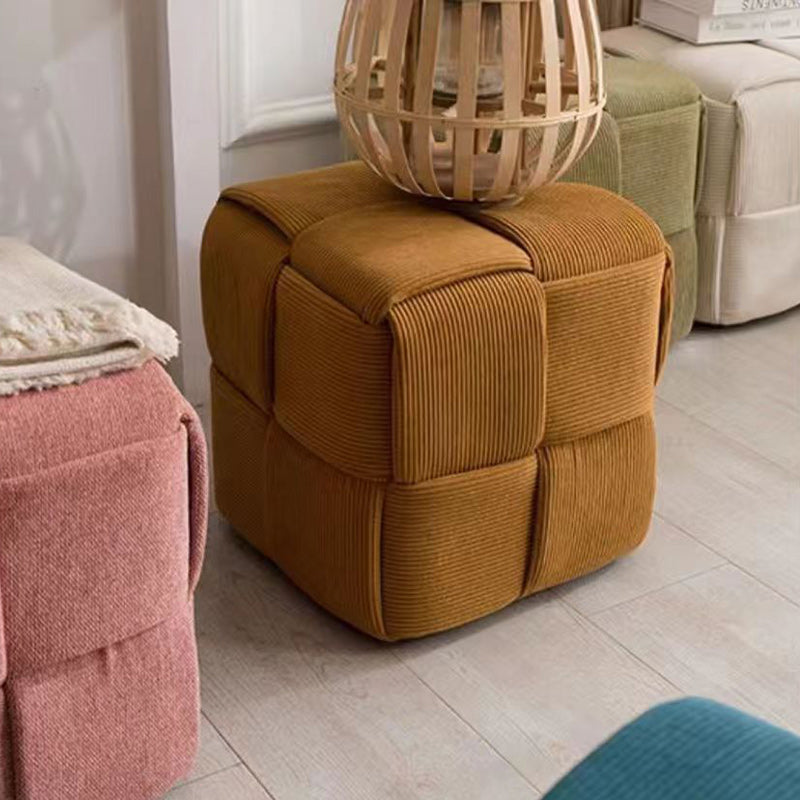 Taburete bajo rectangular de cubo de esponja de madera de pana escandinavo contemporáneo para sala de estar 