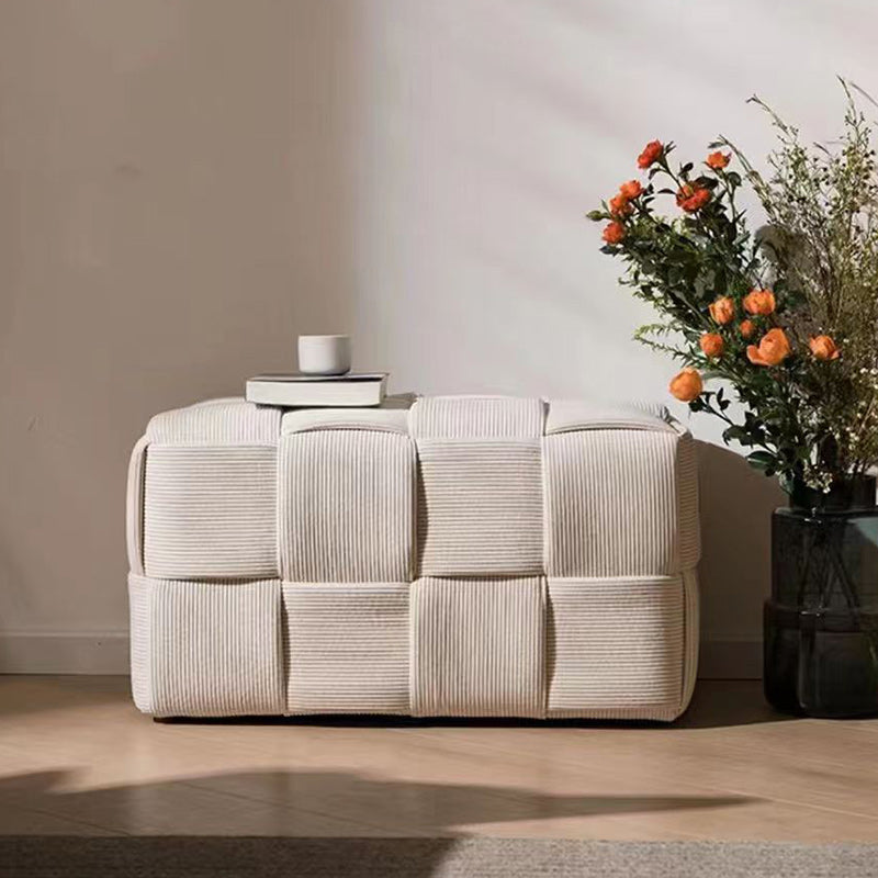 Taburete bajo rectangular de cubo de esponja de madera de pana escandinavo contemporáneo para sala de estar 