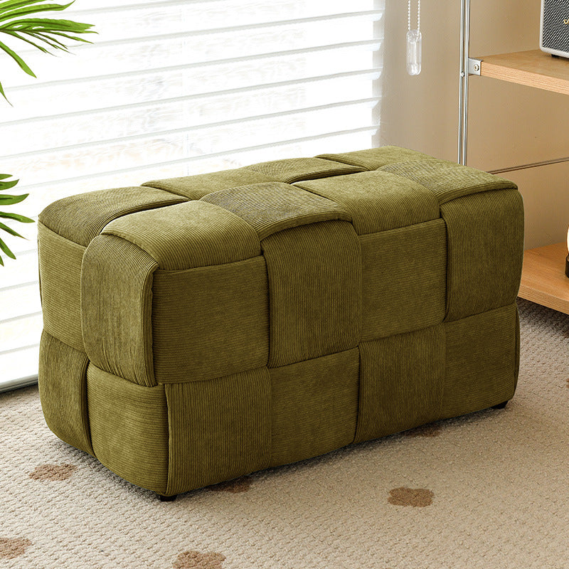 Taburete bajo rectangular de cubo de esponja de madera de pana escandinavo contemporáneo para sala de estar 