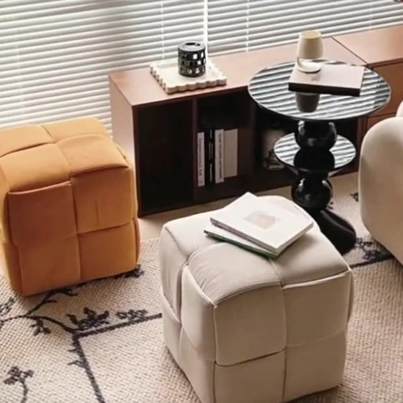 Taburete bajo rectangular de cubo de esponja de madera de pana escandinavo contemporáneo para sala de estar 