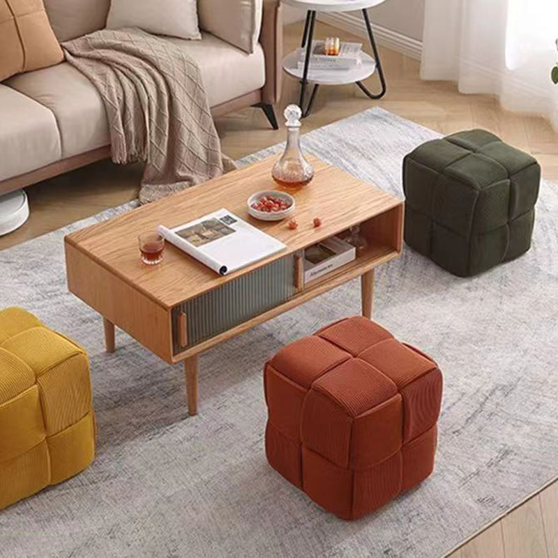 Taburete bajo rectangular de cubo de esponja de madera de pana escandinavo contemporáneo para sala de estar 