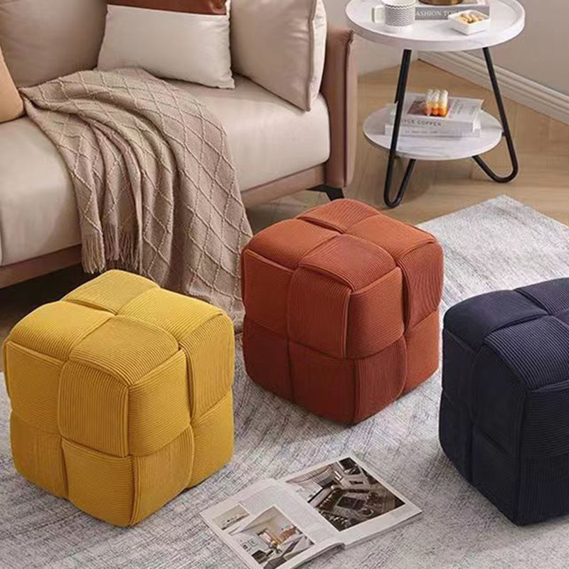 Taburete bajo rectangular de cubo de esponja de madera de pana escandinavo contemporáneo para sala de estar 