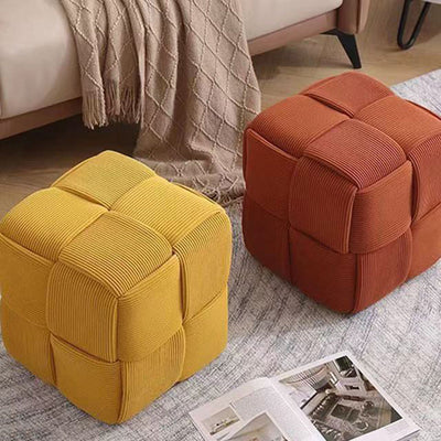 Taburete bajo rectangular de cubo de esponja de madera de pana escandinavo contemporáneo para sala de estar 