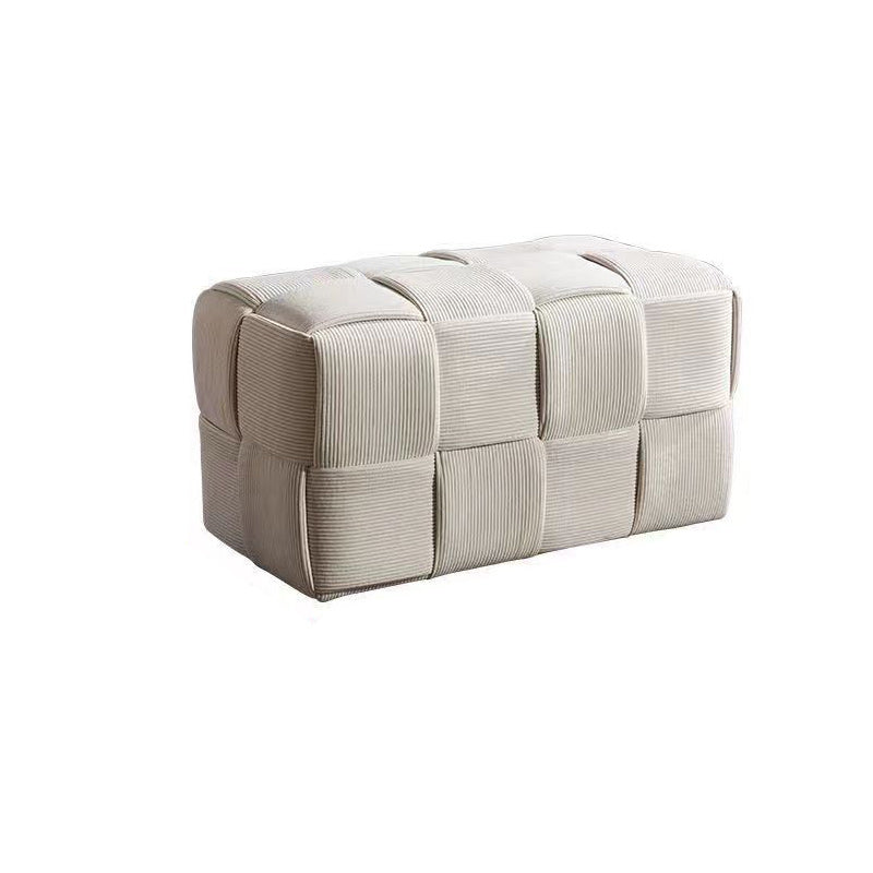 Taburete bajo rectangular de cubo de esponja de madera de pana escandinavo contemporáneo para sala de estar 
