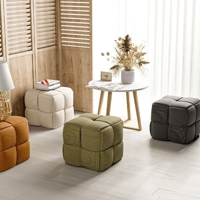 Taburete bajo rectangular de cubo de esponja de madera de pana escandinavo contemporáneo para sala de estar 