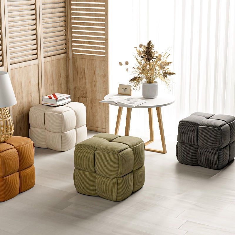 Taburete bajo rectangular de cubo de esponja de madera de pana escandinavo contemporáneo para sala de estar 
