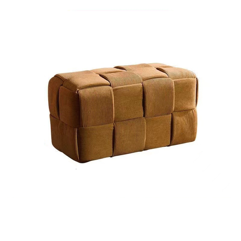 Taburete bajo rectangular de cubo de esponja de madera de pana escandinavo contemporáneo para sala de estar 