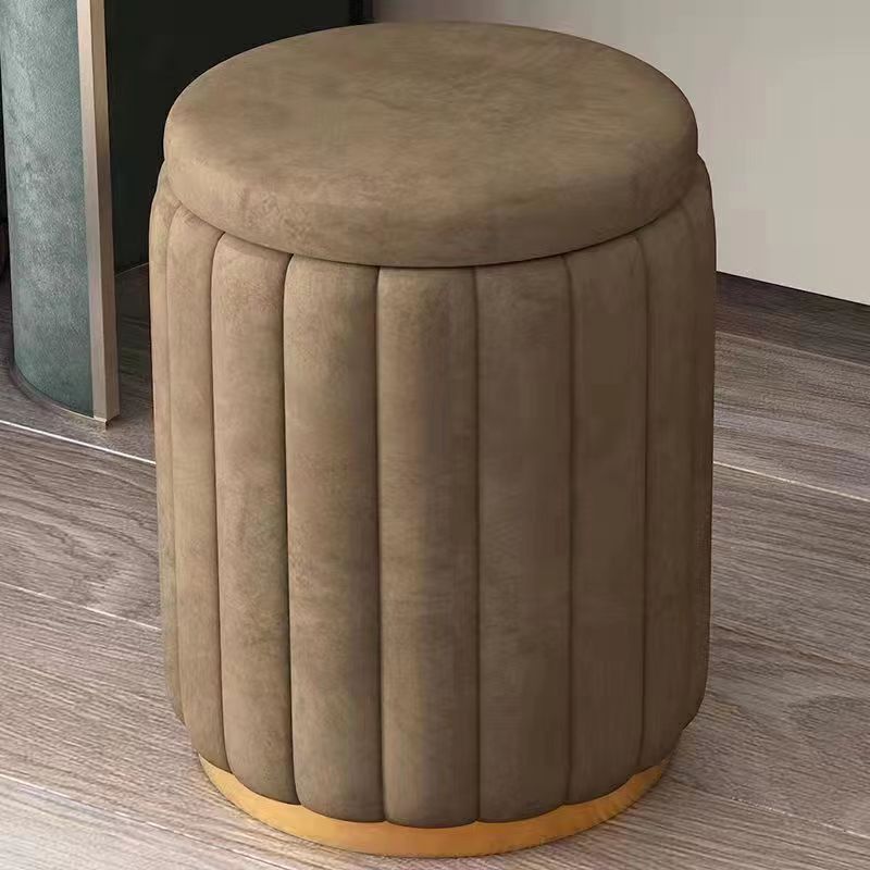 مقعد زينة دائري حديث من المخمل الخشبي الفولاذ المقاوم للصدأ الإسفنجي قابل للاحتواء لغرفة النوم 