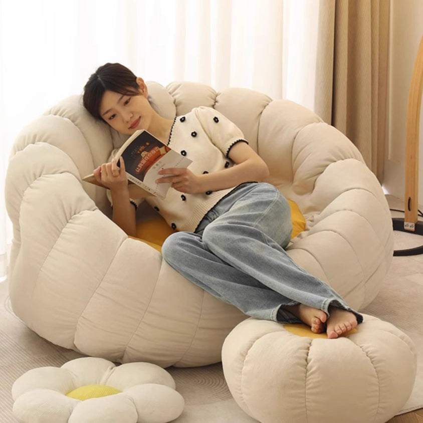 Zeitgenössischer nordischer Schneeflocken-Fleece EPS Blume runder Sofa-Fußhocker für das Schlafzimmer 