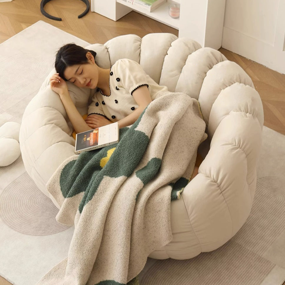 Zeitgenössischer nordischer Schneeflocken-Fleece EPS Blume runder Sofa-Fußhocker für das Schlafzimmer 
