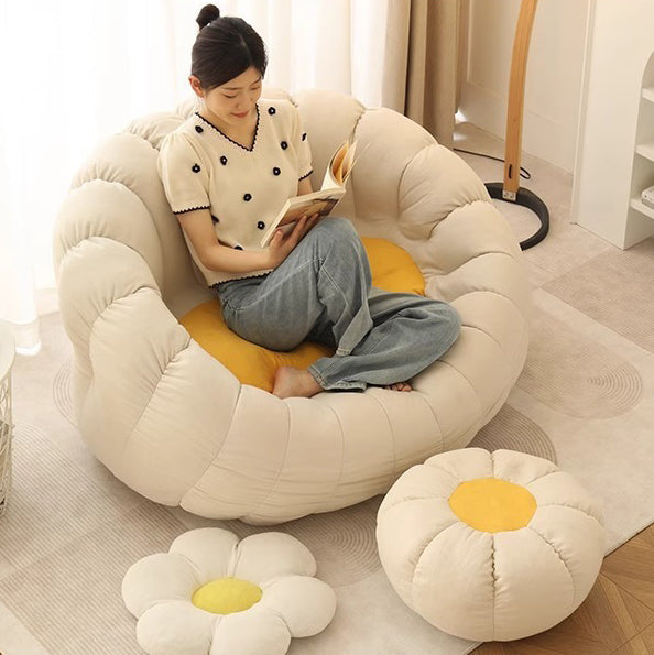 Zeitgenössischer nordischer Schneeflocken-Fleece EPS Blume runder Sofa-Fußhocker für das Schlafzimmer 