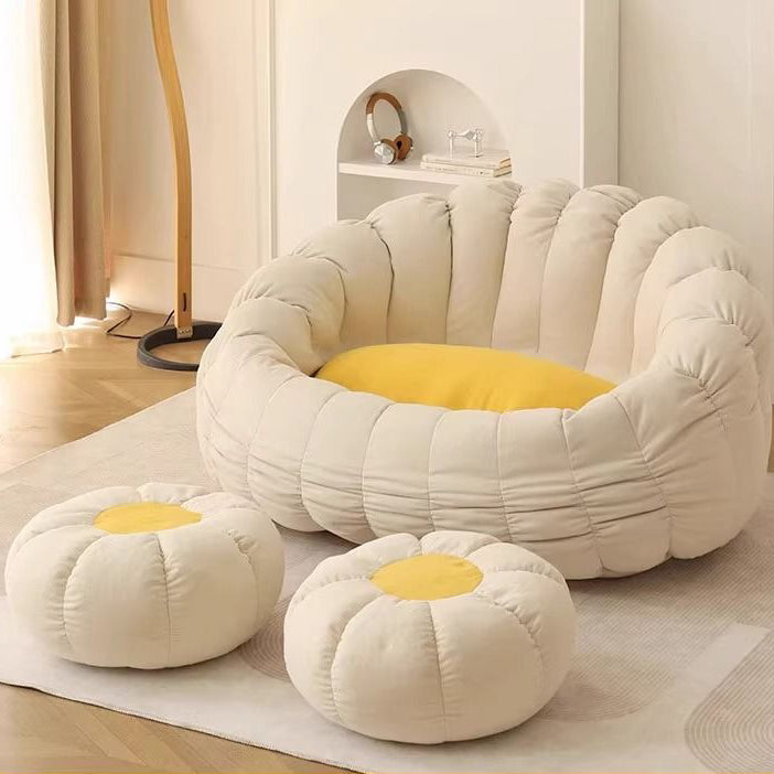 Zeitgenössischer nordischer Schneeflocken-Fleece EPS Blume runder Sofa-Fußhocker für das Schlafzimmer 