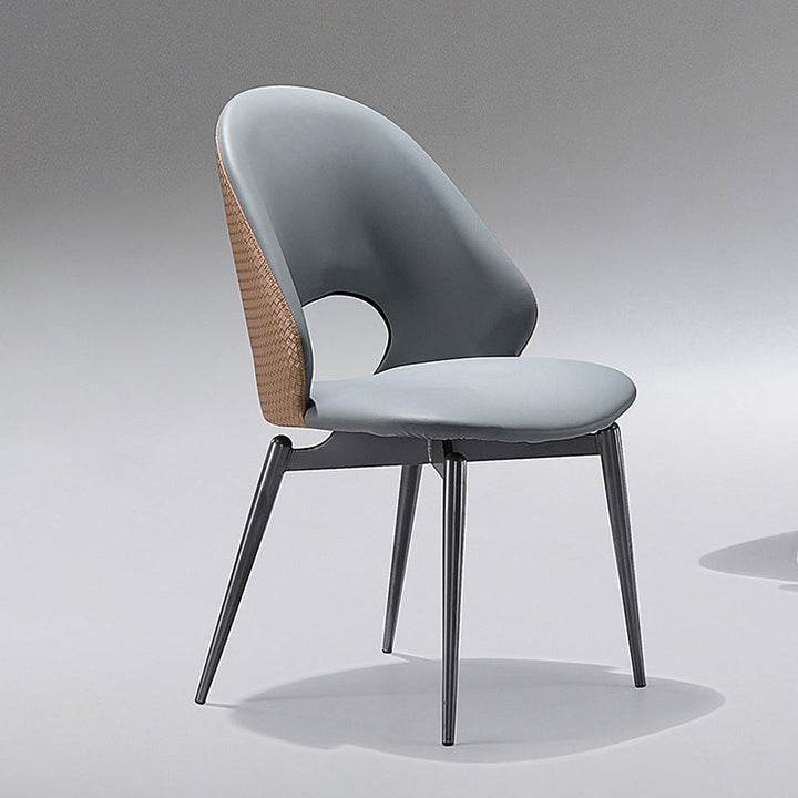 Modern Minimalist Weaving Microfiber Leather Carbon Steel Sponge Square Elliptical Hollowed Dining Chair Backrest For Dining Room