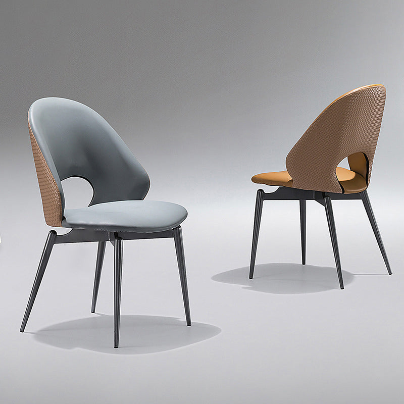 Chaise de salle à manger avec dossier en cuir tissé minimaliste moderne en acier au carbone, éponge carrée elliptique évidée pour salle à manger 