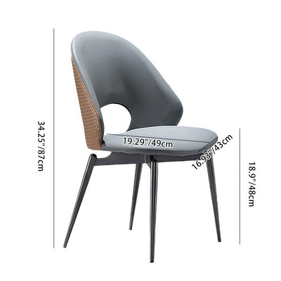 Chaise de salle à manger avec dossier en cuir tissé minimaliste moderne en acier au carbone, éponge carrée elliptique évidée pour salle à manger 