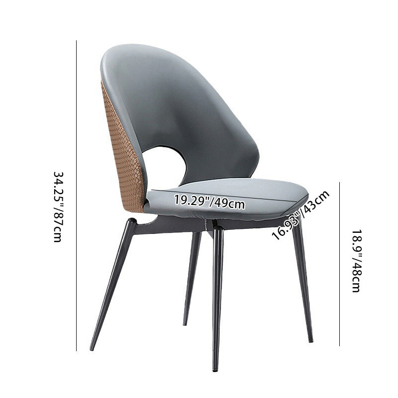 Chaise de salle à manger avec dossier en cuir tissé minimaliste moderne en acier au carbone, éponge carrée elliptique évidée pour salle à manger 