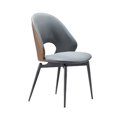 Chaise de salle à manger avec dossier en cuir tissé minimaliste moderne en acier au carbone, éponge carrée elliptique évidée pour salle à manger 