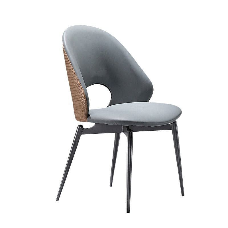 Chaise de salle à manger avec dossier en cuir tissé minimaliste moderne en acier au carbone, éponge carrée elliptique évidée pour salle à manger 