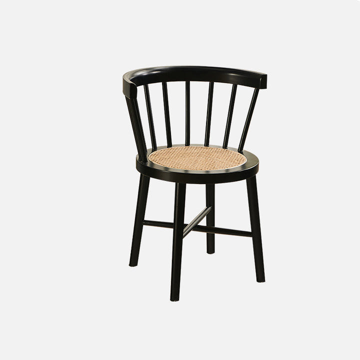 Contemporary Nordic Weaving Rattan Rubber Wood Round Stripe Hollowed Dining Chair Backrest For Dining Room