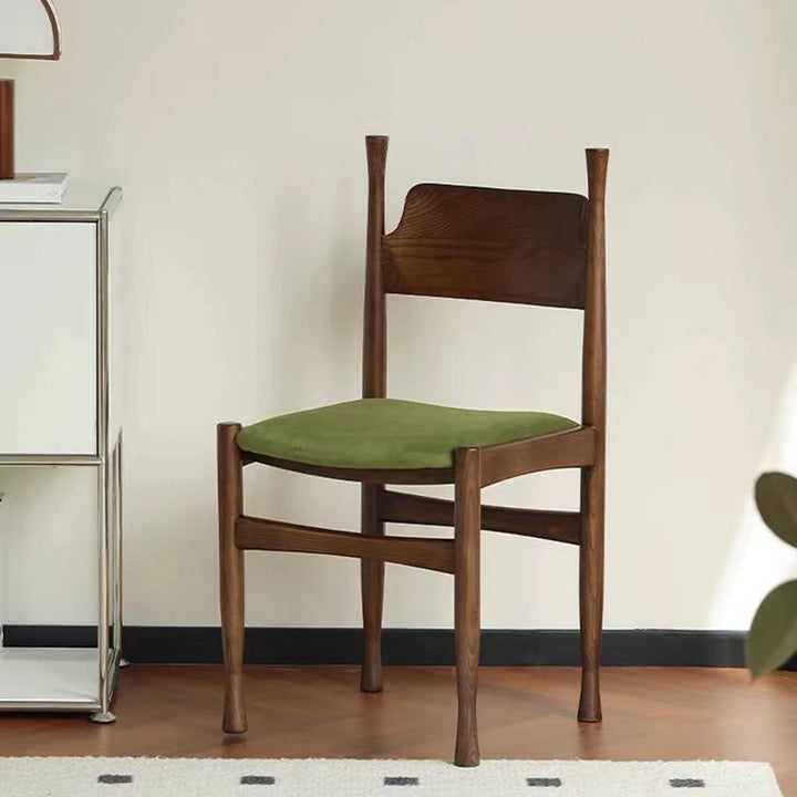 Respaldo de silla de comedor de cuerno de vaca cuadrado de esponja de terciopelo de madera de caucho francesa tradicional para comedor 