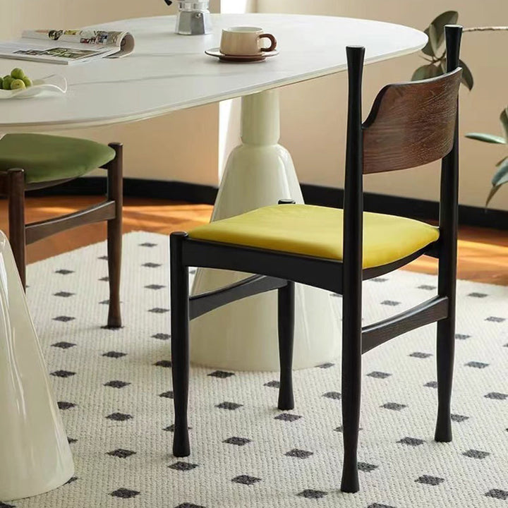 Respaldo de silla de comedor de cuerno de vaca cuadrado de esponja de terciopelo de madera de caucho francesa tradicional para comedor 