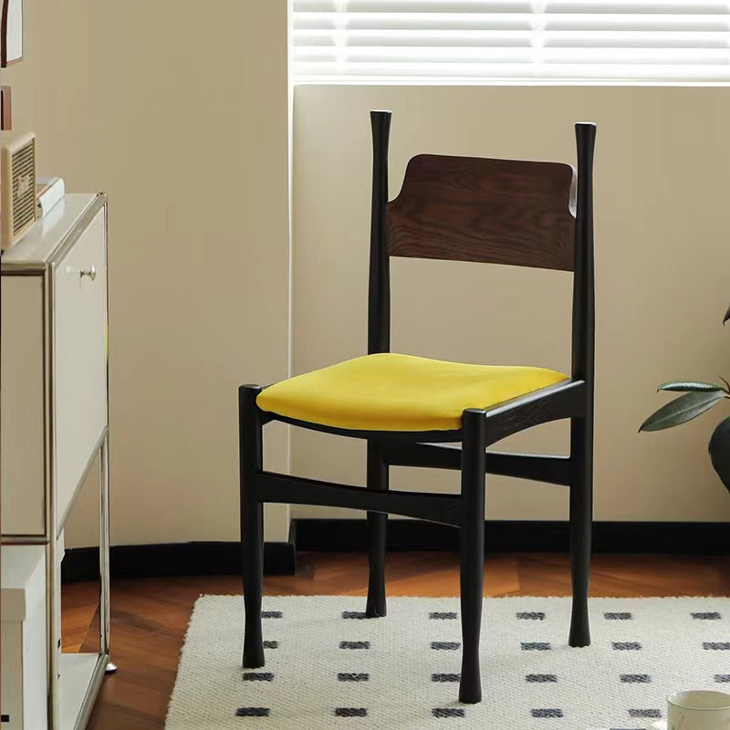 Respaldo de silla de comedor de cuerno de vaca cuadrado de esponja de terciopelo de madera de caucho francesa tradicional para comedor 