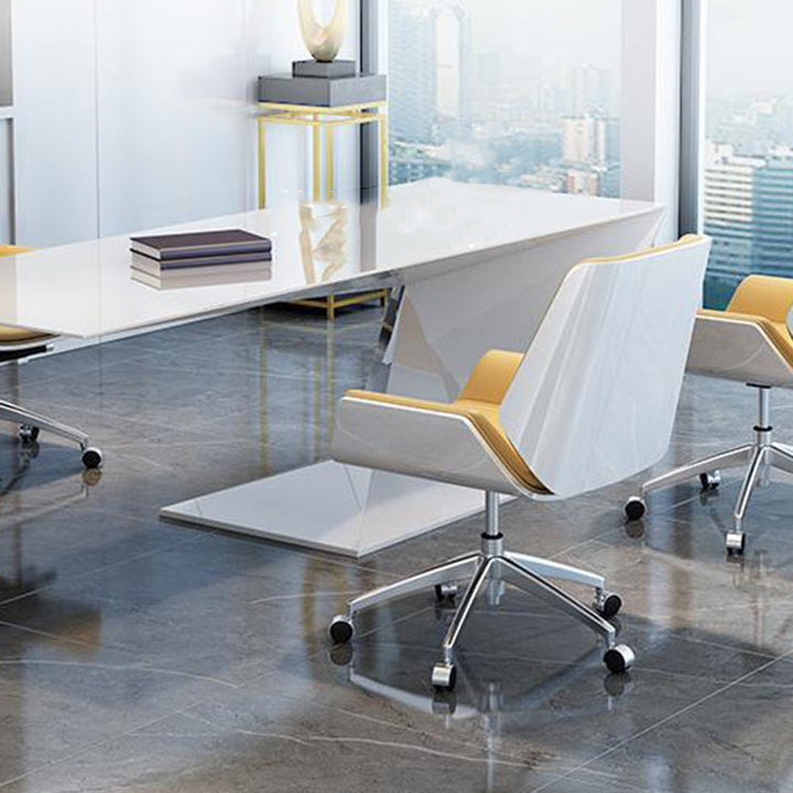 Contemporary Nordic Square Faux Leather Plywood Steel Desk Chair Backrest Swivel For Home Office