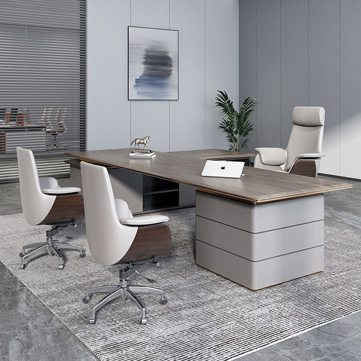 Moderne Einfachheit Mikrofaserlederbrett Aluminiumlegierung Schwamm Rechteckiger Holzmaserung Schreibtischstuhl Rückenlehne Verstellbar Für Home Office 