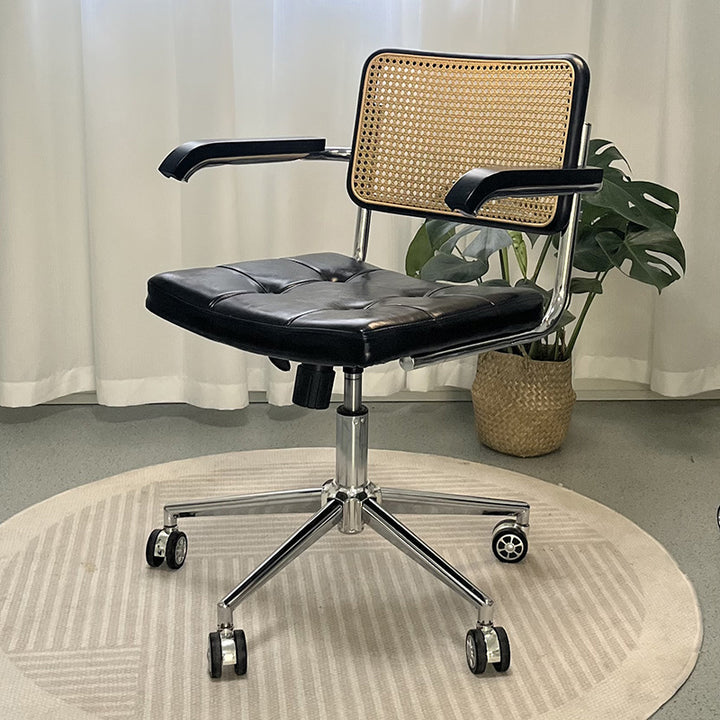 Contemporáneo Retro Tejido Ratán PU Cuero Aleación de Acero Elevable Silla de Escritorio Cuadrada Respaldo Para Oficina en Casa 