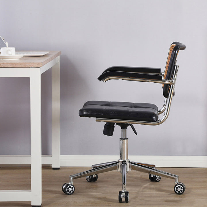 Contemporáneo Retro Tejido Ratán PU Cuero Aleación de Acero Elevable Silla de Escritorio Cuadrada Respaldo Para Oficina en Casa 