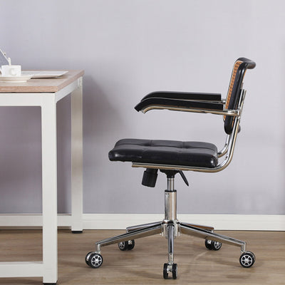 Zeitgenössischer Retro-Webstuhl Rattan PU Stahllegierung Hebbarer quadratischer Schreibtischstuhl Rückenlehne für Home Office 