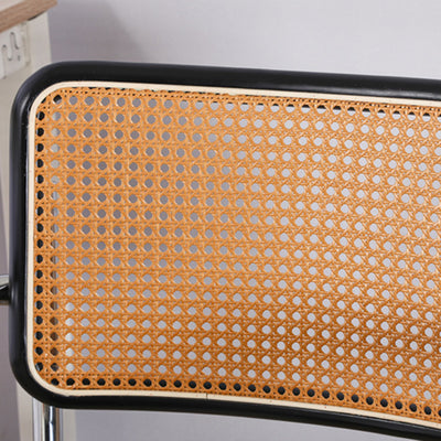 Zeitgenössischer Retro-Webstuhl Rattan PU Stahllegierung Hebbarer quadratischer Schreibtischstuhl Rückenlehne für Home Office 