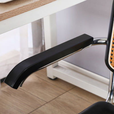 Zeitgenössischer Retro-Webstuhl Rattan PU Stahllegierung Hebbarer quadratischer Schreibtischstuhl Rückenlehne für Home Office 