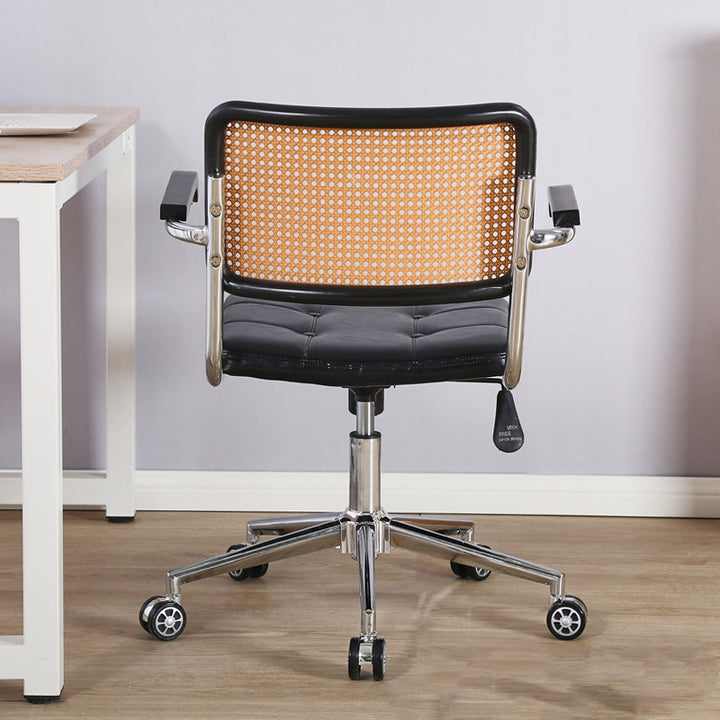 Contemporáneo Retro Tejido Ratán PU Cuero Aleación de Acero Elevable Silla de Escritorio Cuadrada Respaldo Para Oficina en Casa 