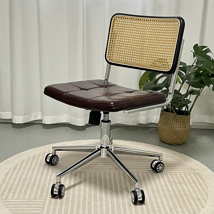 Contemporáneo Retro Tejido Ratán PU Cuero Aleación de Acero Elevable Silla de Escritorio Cuadrada Respaldo Para Oficina en Casa 