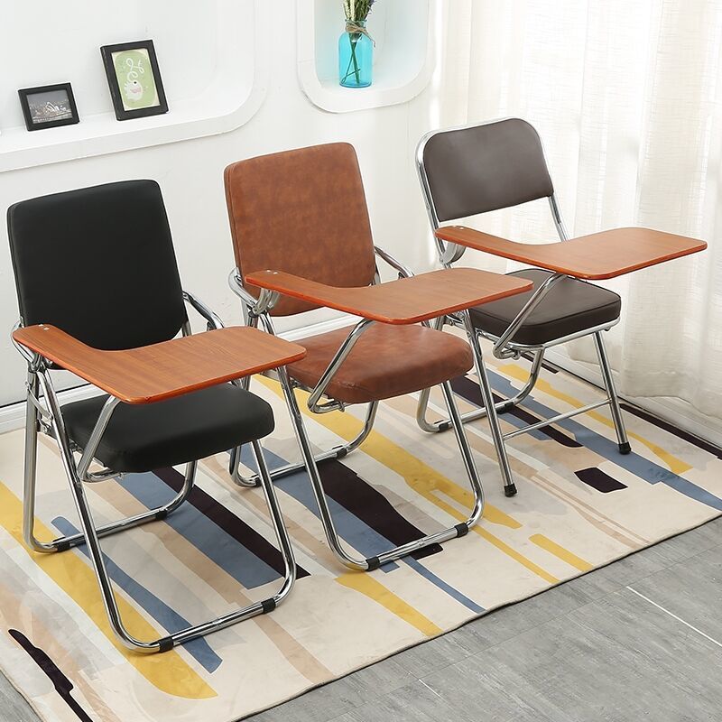 Modern Simplicity Faux Leather Iron Sponge Square Desk Chair Writing Board Foldable Backrest For Home Office